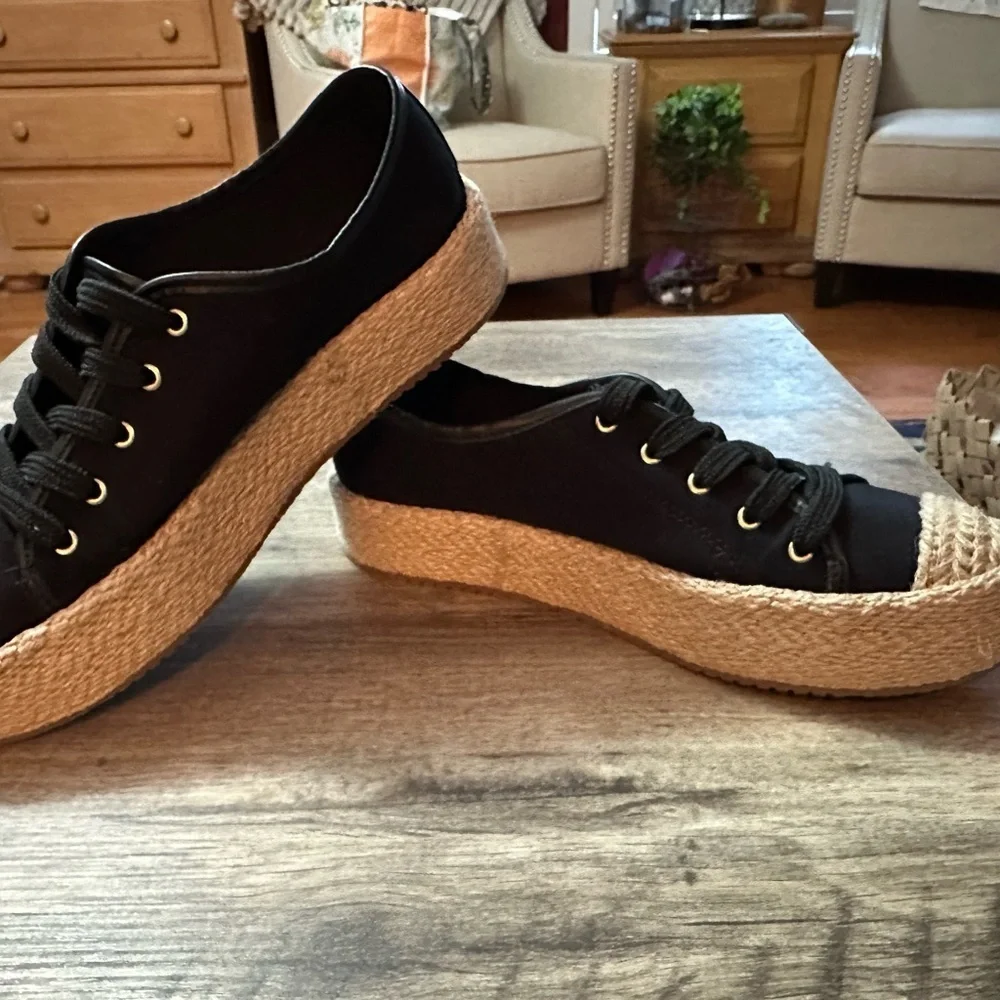 Black and Tan Espadrille Shoes with Jute Sole